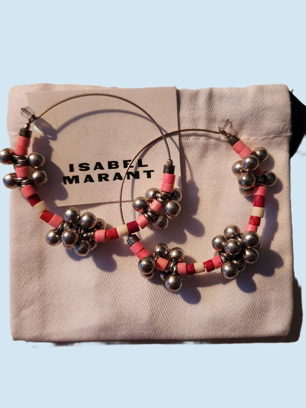 NWOT Isabel Marant Large Beaded Silver Hoop Earrings